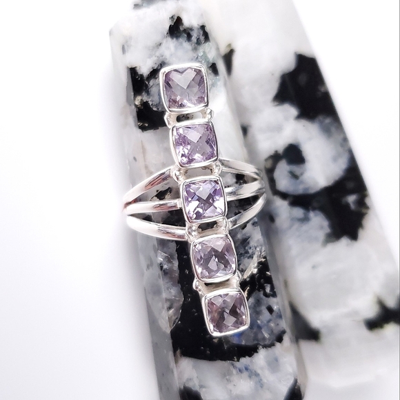 🎉HP~12/19🎉 Sterling Silver 5 Stone Checkerboard Kunzite Crawler Ring Size 9 - Picture 2 of 16